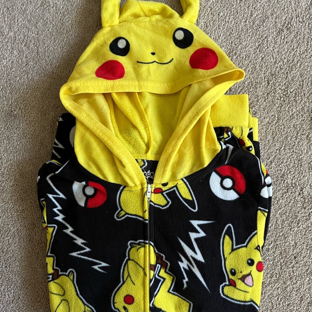 Pokemon Kids Pajamas Pikachu Yellow Black Hooded Zip Fleece
